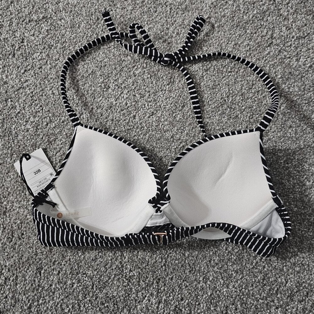 SHADE & SHORE black/white BIKINI TOP striped LIGHTLY LINED underwire - Picture 4 of 7